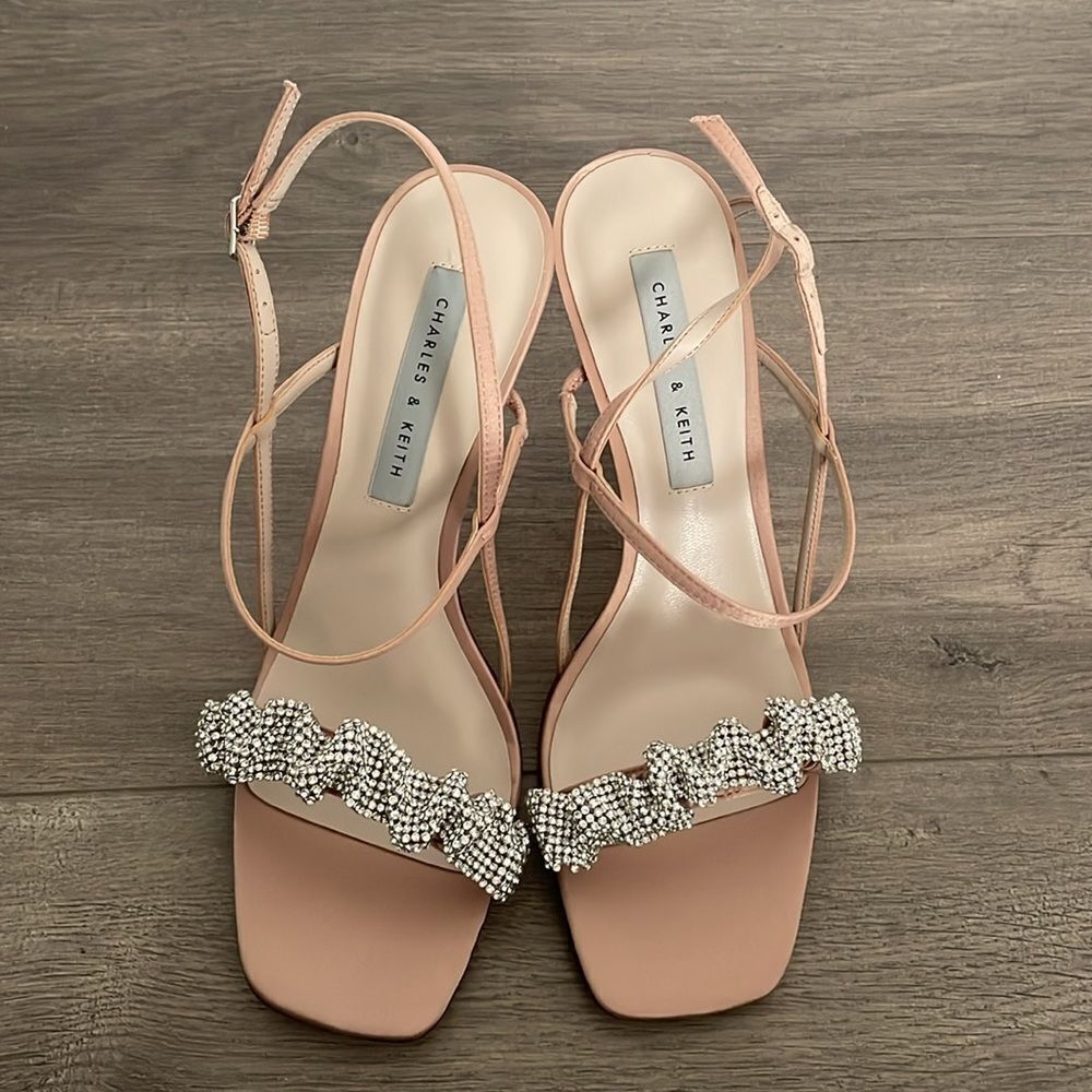 Charles and Keith women’s pink and rhinestone heels wedding sandals 6.5